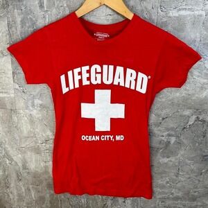 Red and white lifeguard t-shirt Woman's Size Medium#beachvibes‎